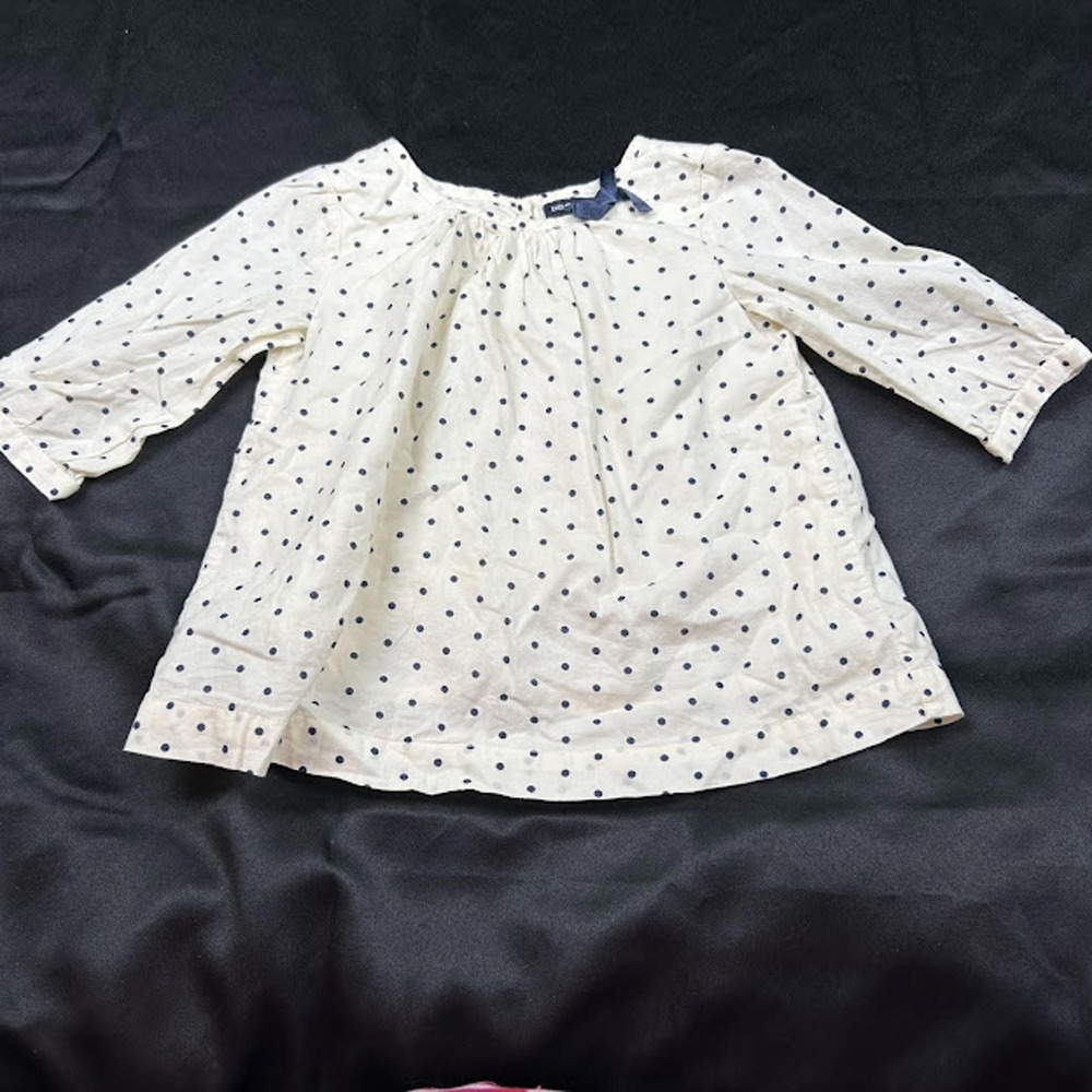 Baby Gap Girls Shirt 3T White Navy Polka Dot Baby Doll EUC